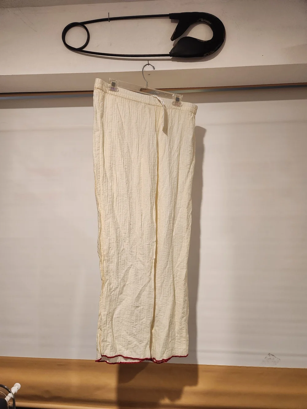 Cream Tie-Front Long-Sleeve Set with Red Trim